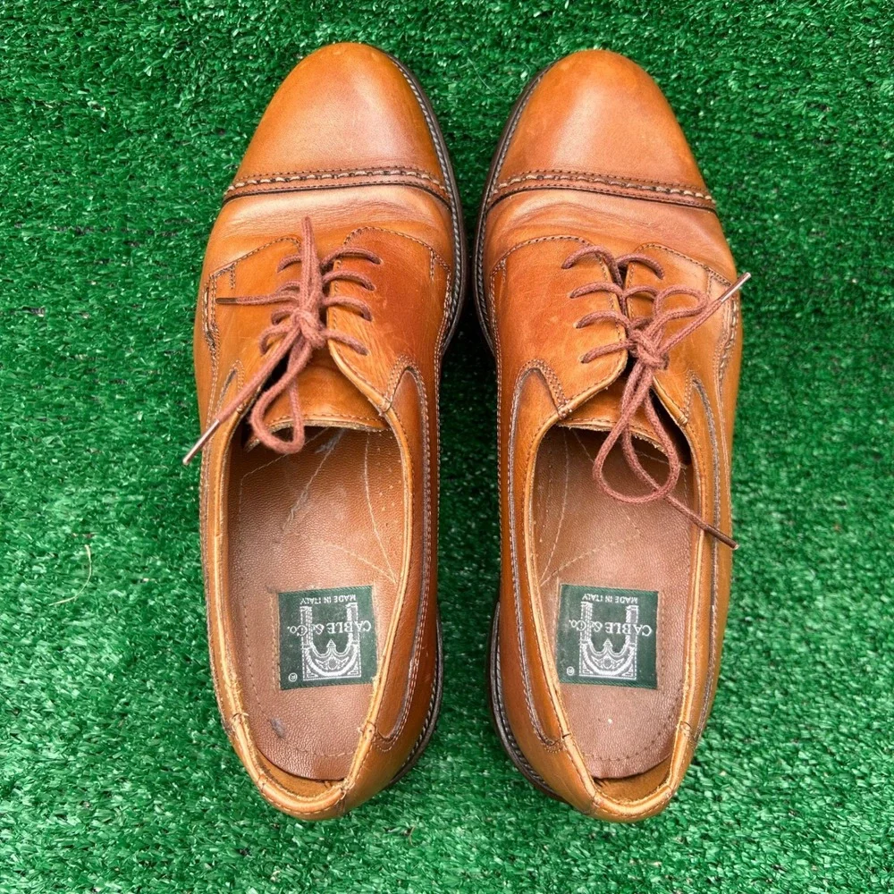 Cable & Co Mens Tan‎ Brown Leather Cap Toe Oxford Dress Shoes Made in Italy 8 D